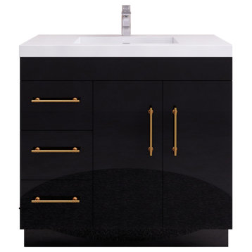 Rosa 36" Freestanding Vanity with Reinforced Acrylic Sink (Left Side Drawers), High Gloss Black