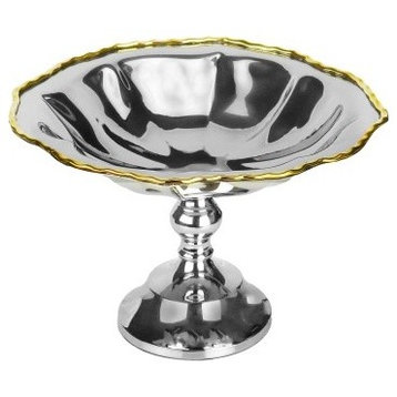 Classic Touch Nickel Centerpeice Bowl with Gold Design, 7"H
