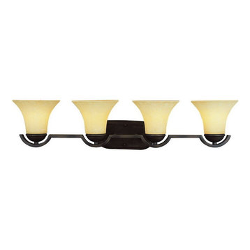 Oil Rubbed Bronze and Tea Stained Glass 4-Light Bath Vanity