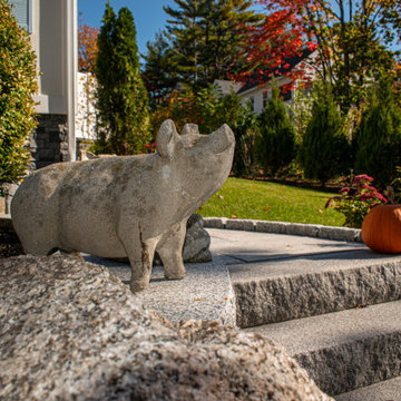 Salt and Pepper Granite Walkway and Steps with Cobblestones Border