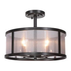 Danbury 4-Light Semi Flush, Matte Black With Organza Wrapped Fabric