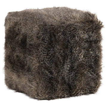 Bowery Hill Contemporary Faux Fur Pouf in Charcoal and Brown