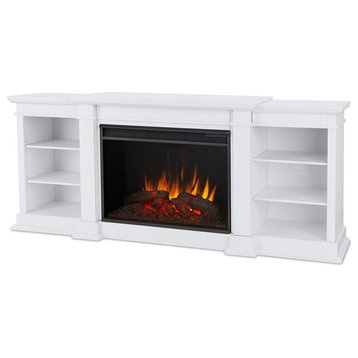 Bowery Hill 81" Modern Wood Entertainment Fireplace TV Stand in White/Black