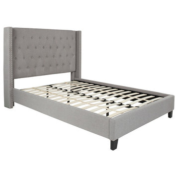 Riverdale Full Size Tufted Upholstered Platform Bed, Light Gray Fabric