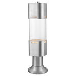 Z-Lite - Z-Lite Lestat - 23.38" 14W 1 LED Outdoor Post Head with Pier Mount - With its craftsmen inspired design, the Lestat collection provides contemporary outdoor d�cor as well as the latest in LED technology. Available in 3 sizes and finished in Deep Bronze, Black, or Silver, these aluminum fixtures are constructed to help protect from corrosion.   Shade Included: TRUE  Color Temperature:   Lumens: 608  CRI: >  Room Style: Outdoor Living/Deck/Patio    CRI: >Lestat 23.38" 14W 1 LED Outdoor Post Head with Pier Mount Brushed Aluminum Clear Glass *UL: Suitable for wet locations*Energy Star Qualified: n/a  *ADA Certified: n/a  *Number of Lights: Lamp: 1-*Wattage:14w LED bulb(s) *Bulb Included:Yes *Bulb Type:LED *Finish Type:Brushed Aluminum