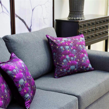 Bill's Bees silk cushions in Highland Purple