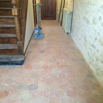 Cleaning and Sealing tiles at a French chateau in Arcis-le-Ponsart, France