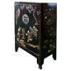 Vintage Chinoiseries Black & Stone Inlay Graphic End Table Nightstand Hws3173