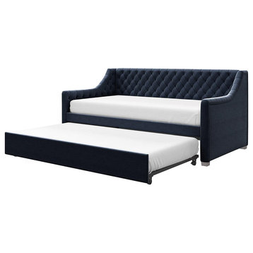 Blue Diamond Tufted Upholstered Design Daybed and Trundle Set