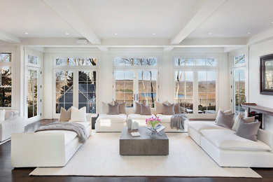 Huge minimalist open concept living room photo in New York