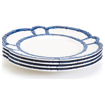 Two's Company Blue Bamboo Set of 4 Dinner Plates