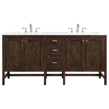 Addison 72" Double Vanity Mid Century Acacia w/3 CM Arctic Fall Surface Top