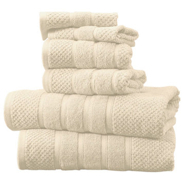 Bibb Home 6pc Oversized Solid Towel Set, Popcorn Ivory