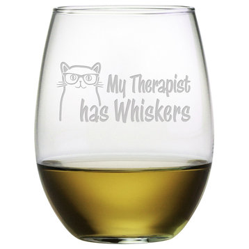 "My Therapist Has Whiskers" Stemless Wine Glasses, Set of 4
