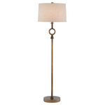 Currey & Company - Germaine Floor Lamp - The Germaine Floor Lamp has a cleverly placed circlet on its stem-like body made of aluminum in an antique brass finish. A finial in the same finish fastens the natural flax shade to the brass lamp. We also offer the Germaine in a table lamp.