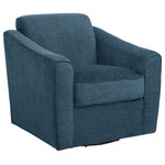 OSP Home Furnishings - Cassie Swivel Arm Chair, Navy Fabric - With perfect proportions and a crisp tailored design our classic, swivel arm chair will feel at home in any living room, or family room setting. Situate as a pair, and create the perfect reading nook. Ideal for television viewing and conversation thanks to its smooth swivel motion, allowing smart and easy 360� rotation. Thick cushions detailed in attractive piping and 100% easy-care polyester fabric will keep these chairs looking beautiful for years to come. Arrives fully assembled.