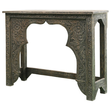 Atlas Rustic Solid Wood Carved Arched-Front Console Table