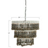3-Light Tier Round Metal Chandelier With Hanging Wood Beads, Brown