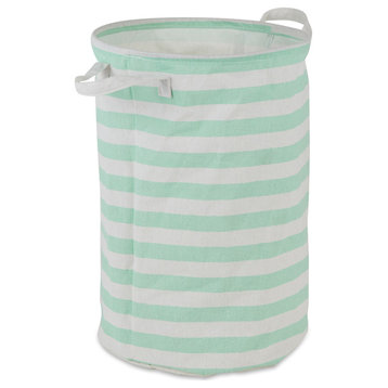 PE-Coated Cotton Polyester Laundry Hamper Stripe Aqua Round 13.5x13.5x20