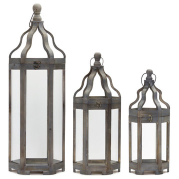 Lantern (Set Of 3) 19.5"H, 25"H, 36"H Wood/Iron