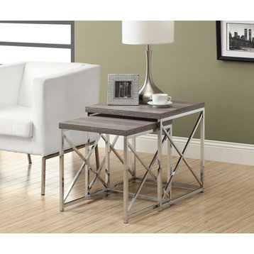 Nesting Tables With Chrome Metal Base, 2-Piece Set, Dark Taupe