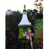 Handcrafted Wooden Bird Feeder Metal Roof Painted Apple With Black Trim