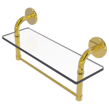 Remi 16" Glass Vanity Shelf with Towel Bar, Polished Brass
