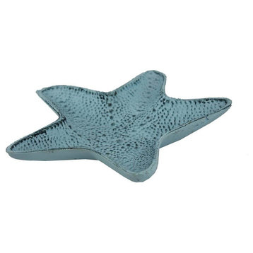 Cast Iron Starfish Decorative Bowl, Dark Blue Whitewashed, 8"