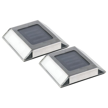Solar Powered Stainless Steel Outdoor Integrated LED Pathway Light, Set of 2