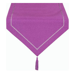 Xia Home Fashions - Melrose Easy Care Cutwork Hemstitch 16"x72" Table Runner, Plum - Table Runners