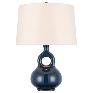 Lamu Large Table Lamp in Mixed Blue Brown with Linen Shade