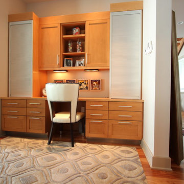 Built in Light Maple Desk with Metal Tambour Doors