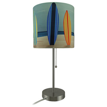 Set of 2 Stainless Steel Table Lamps w/ Decorative Surfboard Shades