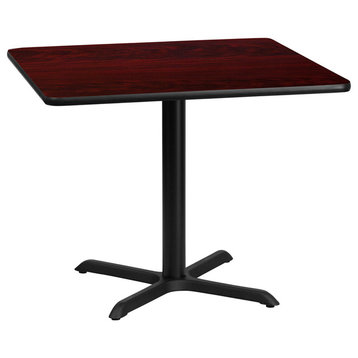 36'' Square Mahogany Laminate Table Top with 30'' x 30'' Table Height Base