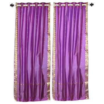 Lined-Lavender Ring Top  Sheer Sari Curtain / Drape  - 43W x 84L - Piece