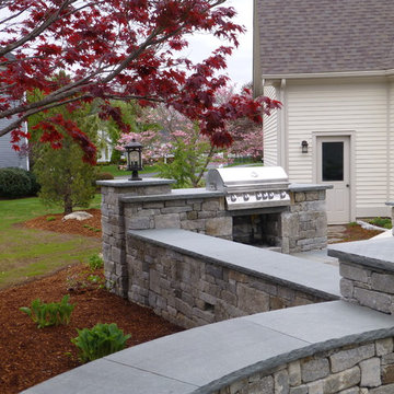 Bluestone Patio with Granite Cobblestone walls