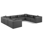 Meridian Furniture - Cube Upholstered Modular Sectional, Grey, 8-Piece: 4 Armless Chair, 4 Corner Chair, Vegan Leather - Elevate your space with the luxurious Cube Vegan Leather Modular Sectional. This modular sectional exudes modern elegance, charm, and comfort making it a perfect addition to any contemporary living space. Its clean lines and cube shape are reminiscent of minimalist design, while the plush charcoal grey vegan leather upholstery adds a touch of luxury and sophistication. The chair's versatile construction and geometric aesthetic seamlessly integrate into various design styles, from sleek living rooms to chic home offices, embodying the essence of modern design and creating a sense of order and tranquility in your space.