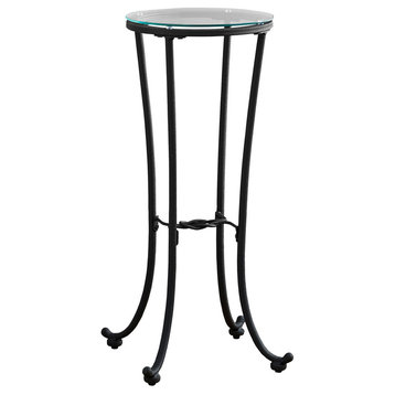Accent Table Side End Plant Stand Round Metal Tempered Glass Black Clear