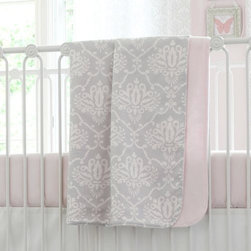 Pink and Gray Damask Crib Blanket - Baby Bedding