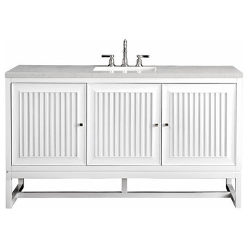 60 Inch Modern White Single Sink Bathroom Vanity Pearl Quartz, James Martin