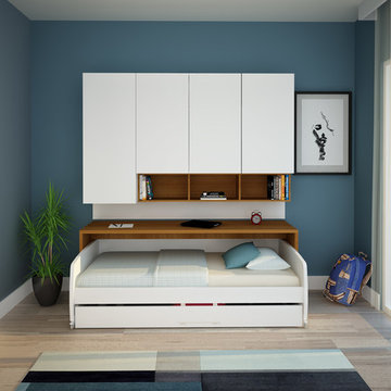 Compact Twin XL Sofa bed and Cabinets Wall System