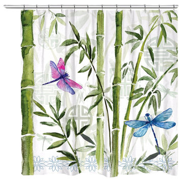 Laural Home Bamboo Dragonflies Shower Curtain