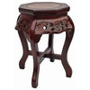 Carved Floral Oriental Plant Stand With Marble Top, 30"