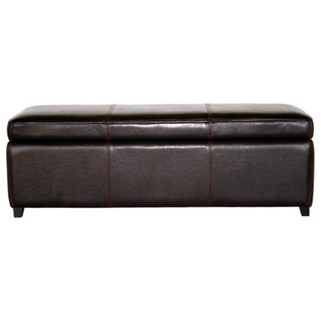 Contemporary Storage Ottoman, Hardwood Frame With Faux Leather Seat, Brown