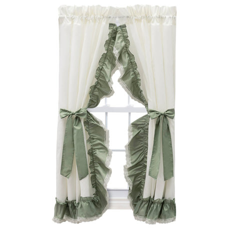 Madelyn Ruffled Victorian Priscilla Pair with Tiebacks, Sage, 100"x63"