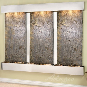 Olympus Falls Wall Fountain, Stainless Steel, Green Featherstone, Square Frame