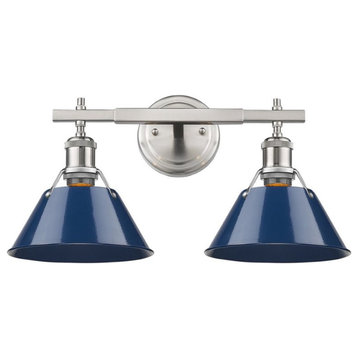 Beaumont Lane 2 Light Steel Vanity Light in Pewter and Navy Blue