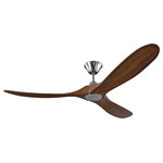 Visual Comfort Fan Collection - Monte Carlo Fan Company 60" Maverick, Aged Pewter, Brushed Steel - The Monte Carlo 60" Maverick - Brushed Steel with Koa Blades in brushed steel features a 85.0 X 65.0 6 speed motor with a Thirteen degree blade pitch. With a sleek modern silhouette, a DC motor and super energy-efficiency, the 60" Maverick ceiling fan from Monte Carlo features softly rounded blades and elegantly simple housing. Maverick has a 60-inch blade sweep and a 3-blade design that delivers a distinct profile and incredible airflow for living rooms, great rooms or outdoor covered areas. It includes a hand-held remote with six speeds and reverse, and is available in four distinct finish options: Brushed Steel housing with Dark Walnut blades, Brushed Steel housing with Koa blades, Matte Black housing with Dark Walnut Blades and Aged Pewter housing with Light Grey Weathered Oak blades. All versions feature beautiful hand-carved, balsa wood blades. ENERGY STAR qualified. Maverick fans are damp-rated, and may be used indoors and in covered outdoor spaces.