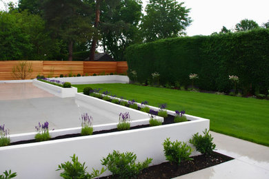 Design ideas for a medium sized contemporary back formal full sun garden for spring in Other with a raised bed and a wood fence.