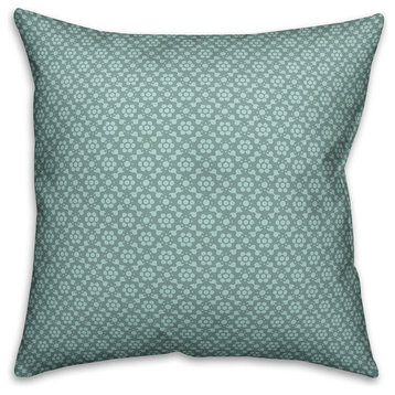 Blue Floral Pattern Outdoor Throw Pillow, 16"x16"